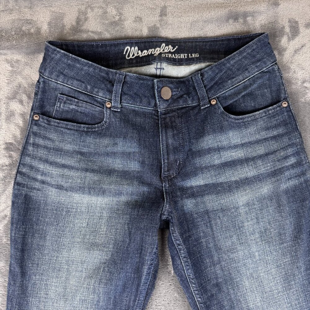 Wrangler Straight Leg Jeans Women Size 7 x 30 Dark Wash Denim Stretch - Picture 2 of 10